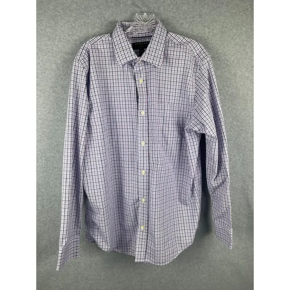 Banana Republic Shirt Mens L Plaid Purple Blue Long Sleeve Button Up Classiccore